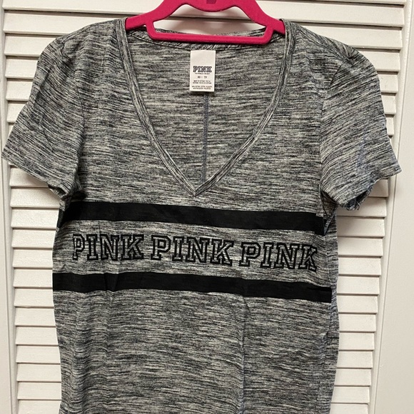 VS PINK. V-neck t-shirt.  Grey w/ black.  XS - Picture 5 of 8